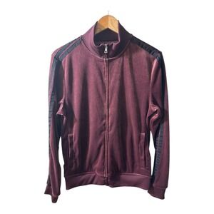 INC International Concepts Burgundy Velour Track Jacket Striped Mens Size S